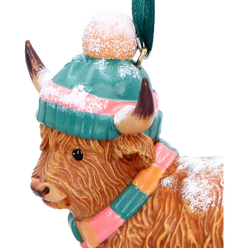 Winter Highland Cow Snowfall Hanging Ornament 8.3cm