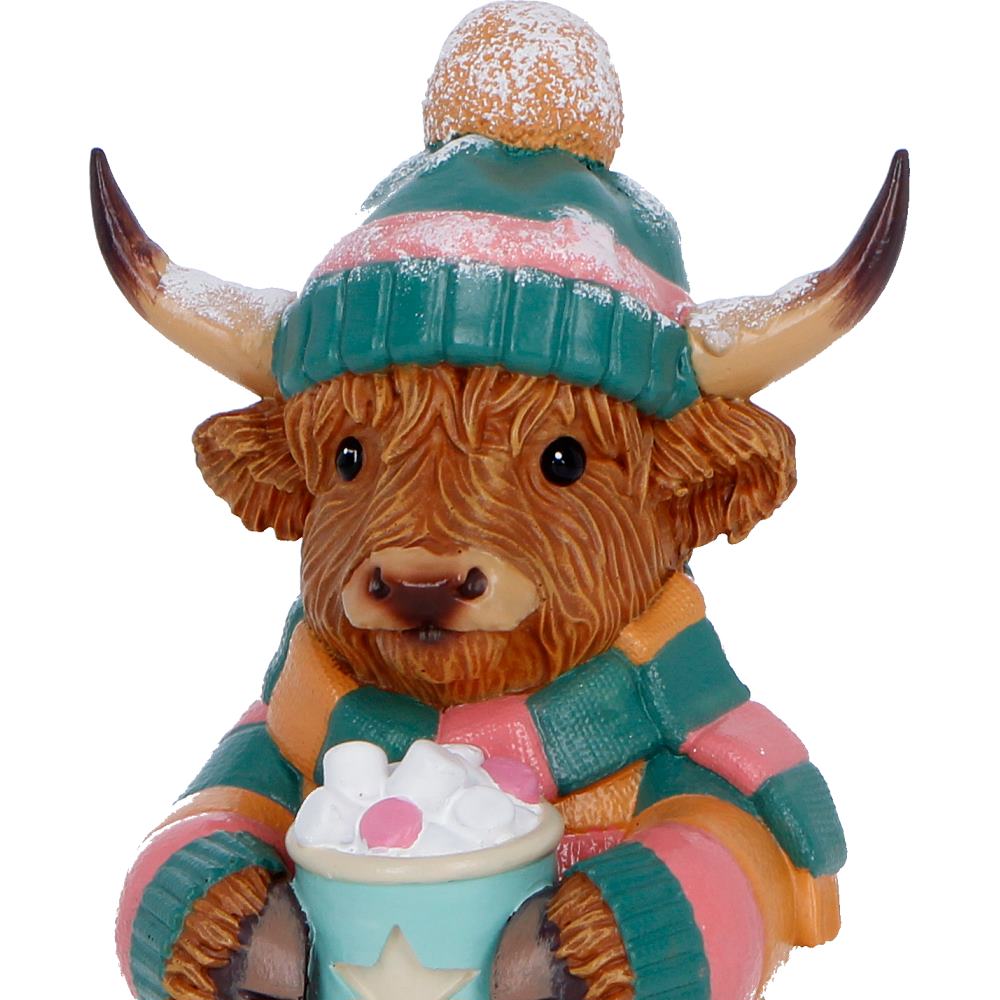Winter Highland Cow Hot Cocoa Figurine 12.3cm 5