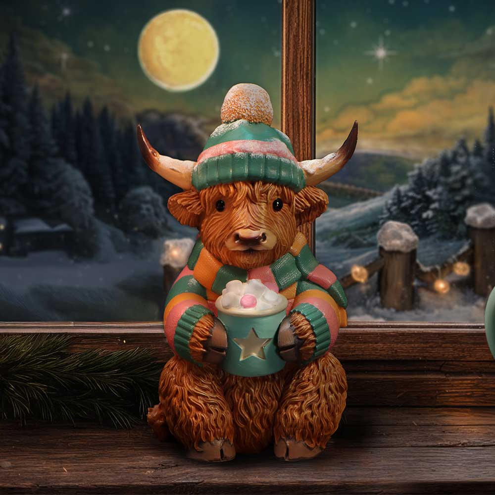 Winter Highland Cow Hot Cocoa Figurine 12.3cm 7