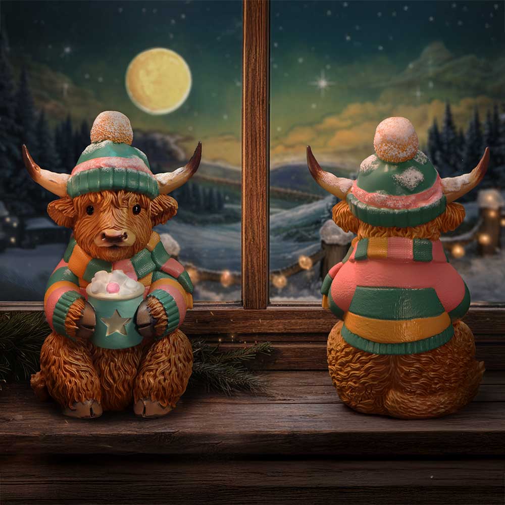 Winter Highland Cow Hot Cocoa Figurine 12.3cm