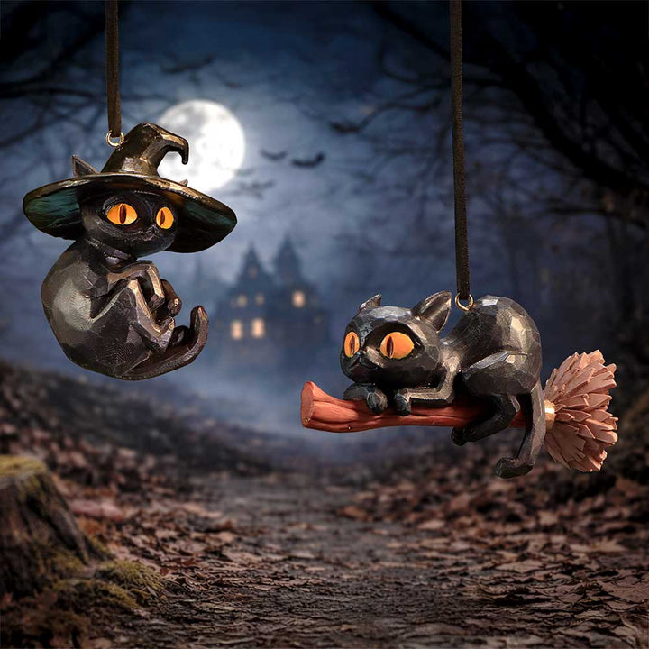 Curse and Claw Halloween Cats Hanging Ornaments Set of Two 7cm