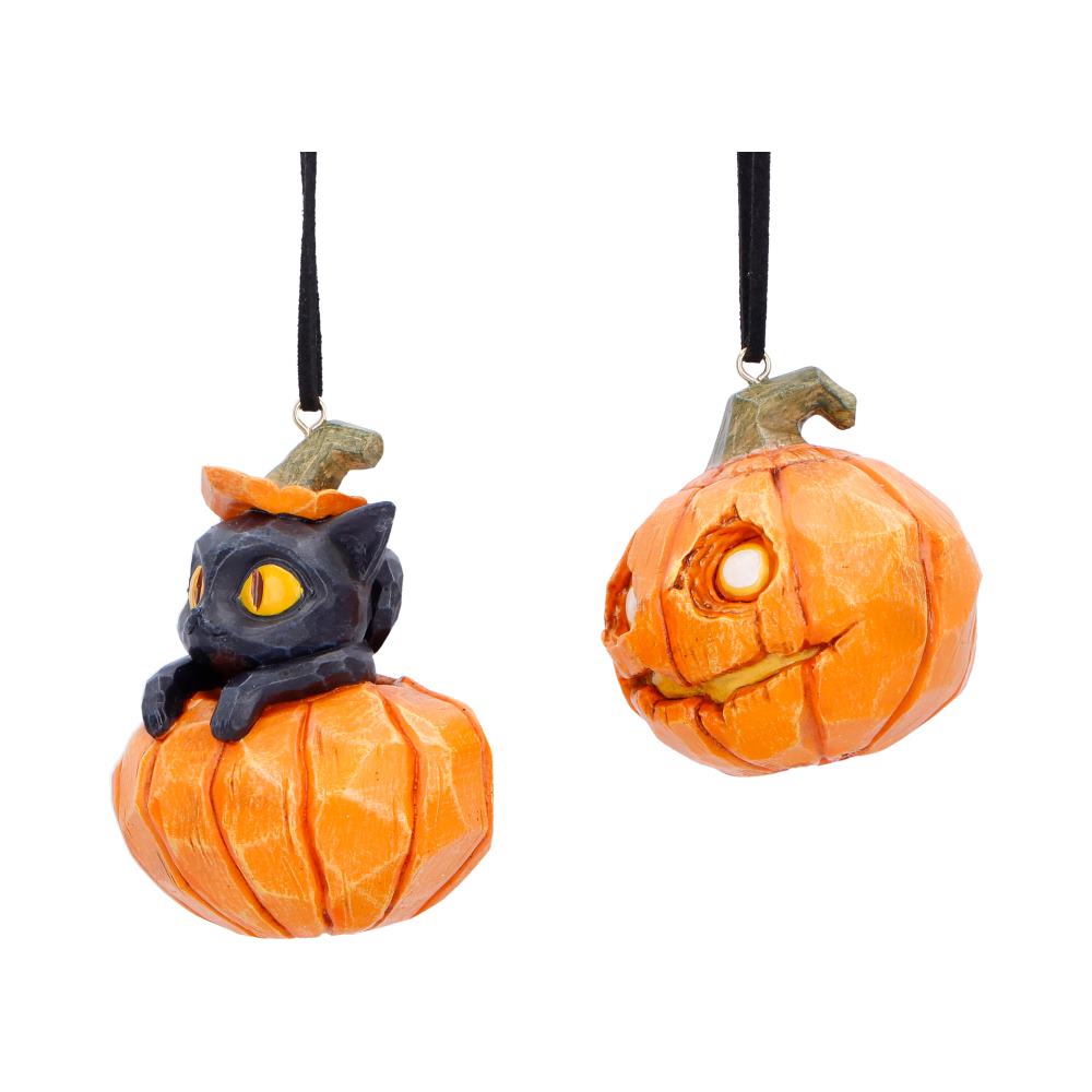 Pumpkin and Patch Halloween Hanging Ornaments Set of Two 7.7cm