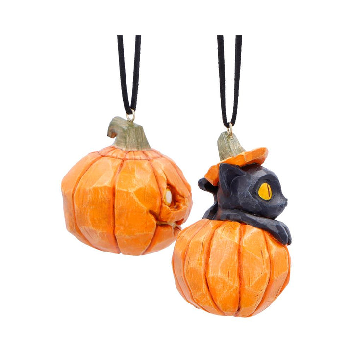 Pumpkin and Patch Halloween Hanging Ornaments Set of Two 7.7cm