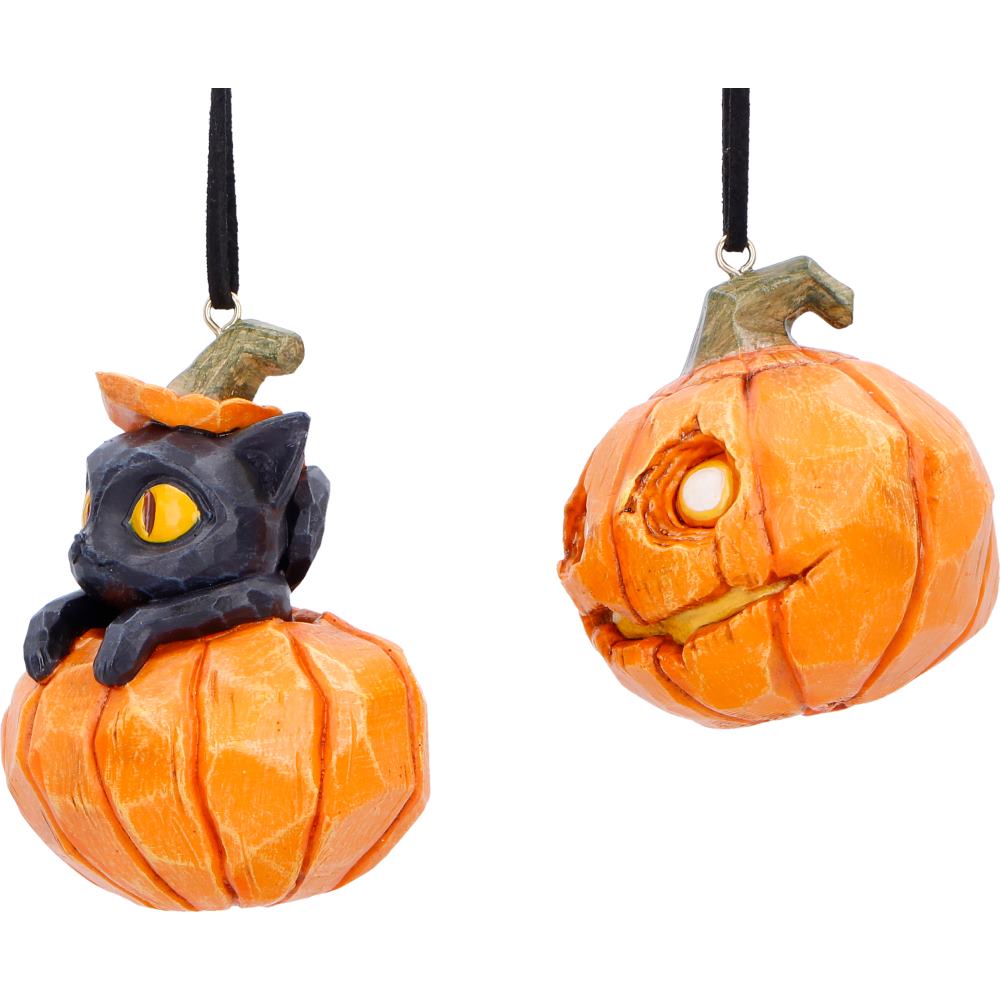 Pumpkin and Patch Halloween Hanging Ornaments Set of Two 7.7cm