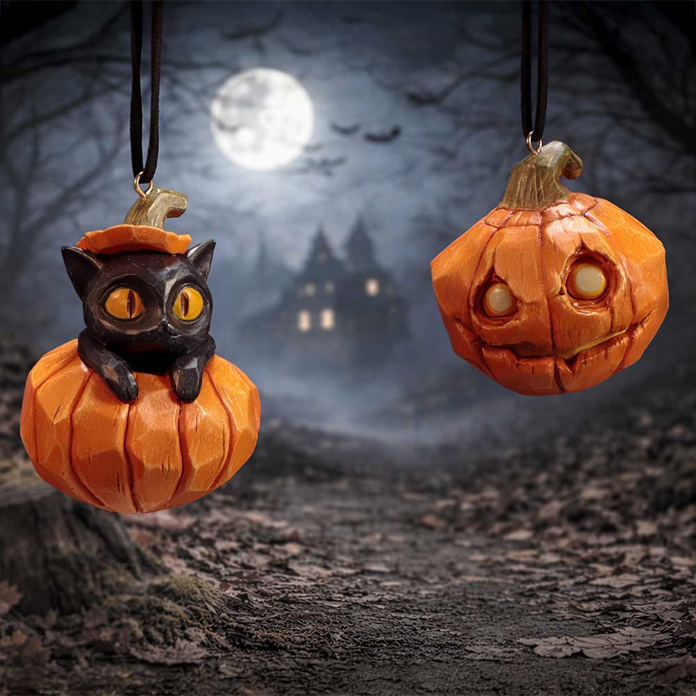 Pumpkin and Patch Halloween Hanging Ornaments Set of Two 7.7cm