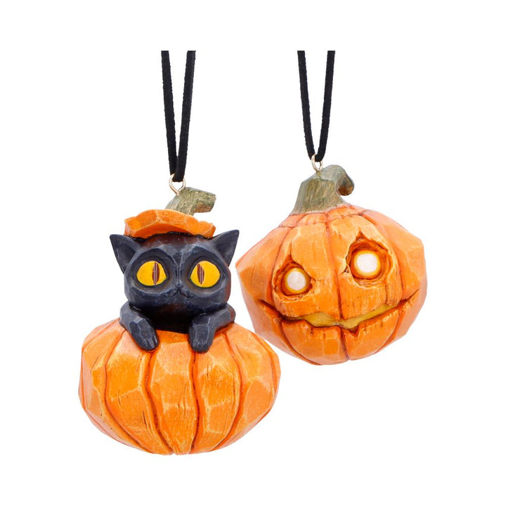 Pumpkin and Patch Halloween Hanging Ornaments Set of Two 7.7cm