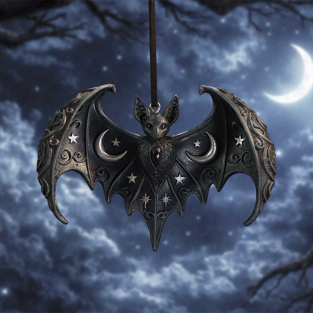 Lunar Wing Hanging Black Bat Ornament 7.2cm
