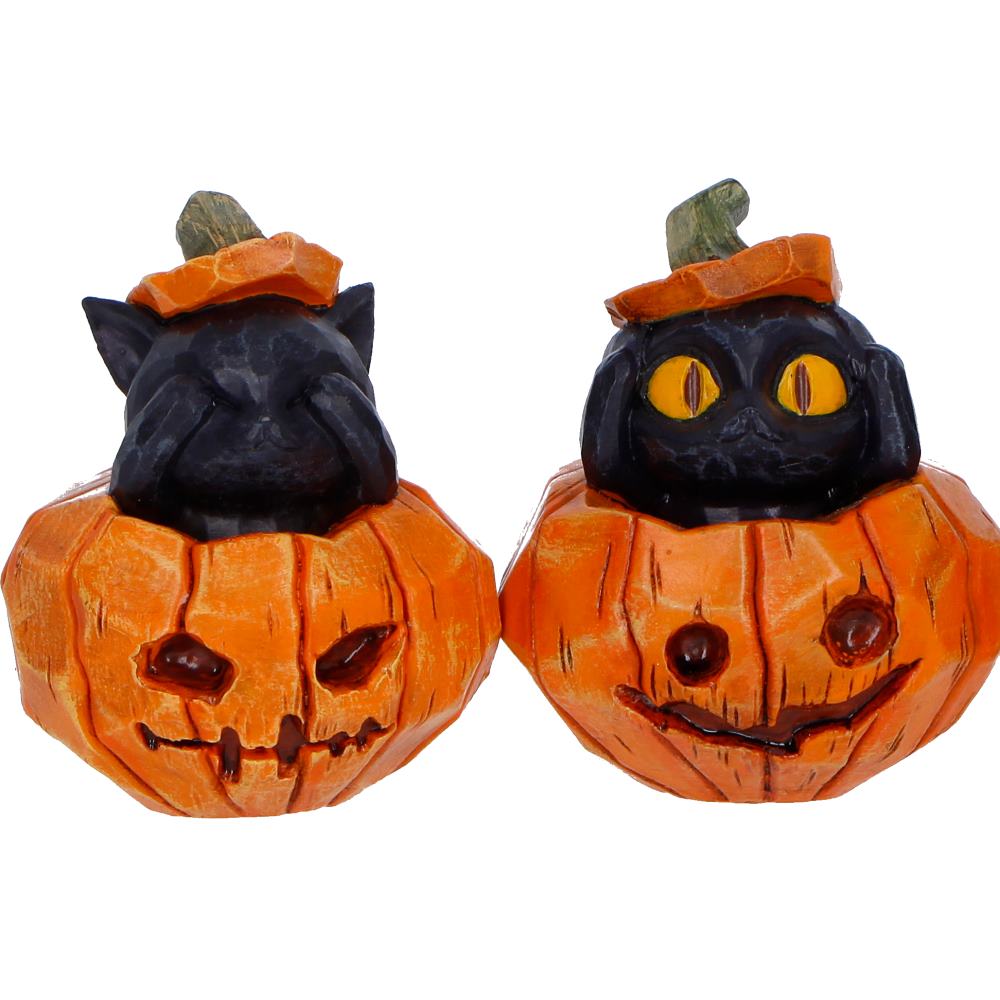 Three Wise Halloween Pumpkin Patch Cats 7.7cm 5