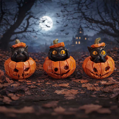 Three Wise Halloween Pumpkin Patch Cats 7.7cm 7