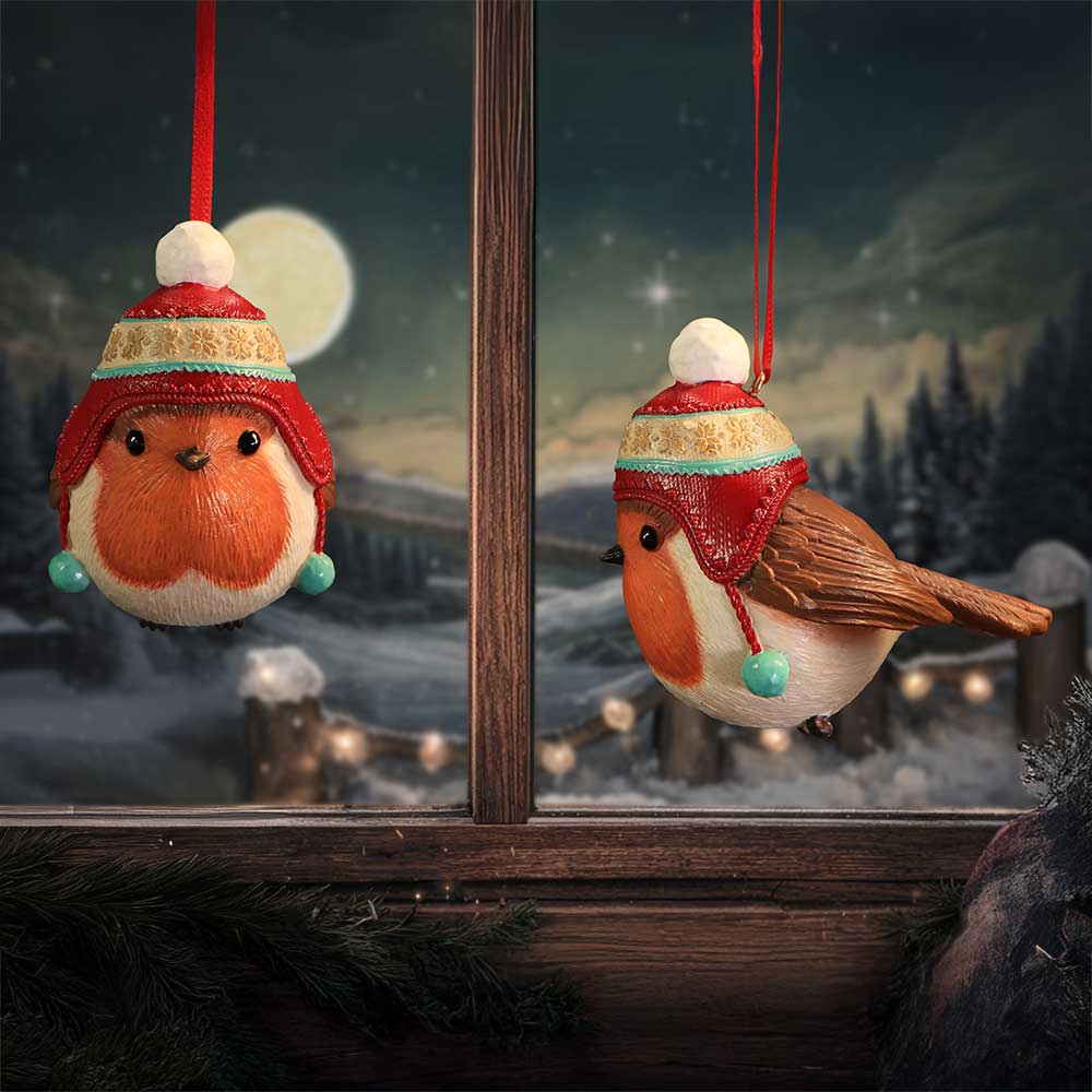 Robin Winter Bobble Hanging Ornament 7.3cm