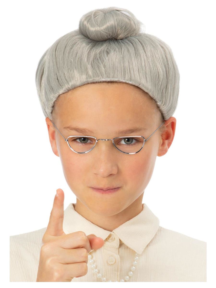 Childrens Granny Wig Grey Hair with Bun