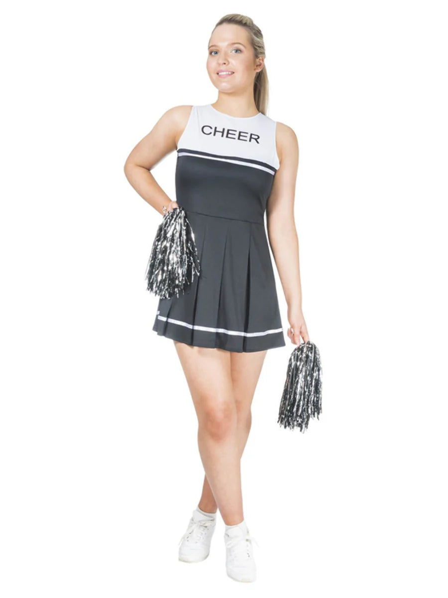 Black Cheerleader Costume Black with Dress and Pom Poms 1