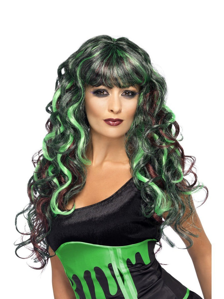 Blood Drip Monster Wig Ladies Green Black Long Hair