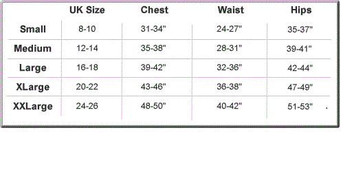 Size Chart Classic Red Riding Hood Ladies Costume