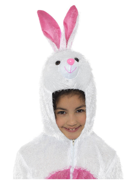 Bunny Costume Kids White Jumpsuit Hood with Pink Ears 2