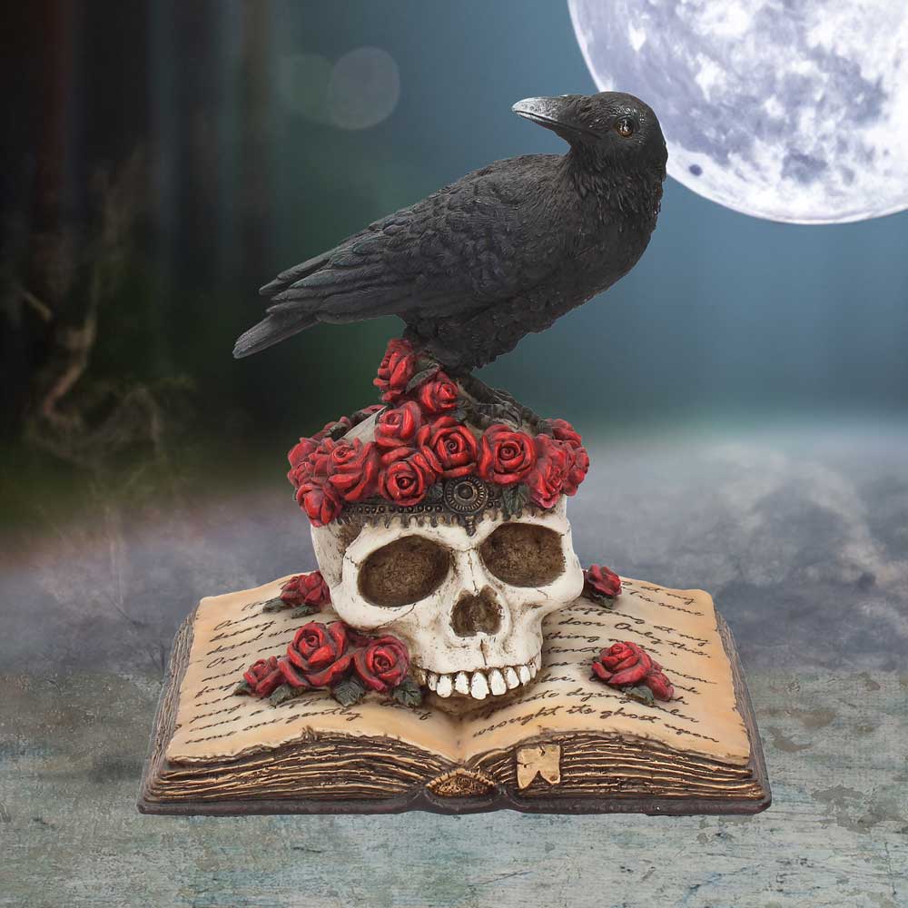 Heartaches Reflection Raven Figurine Skull Rose Valentine Ornament 17cm 7