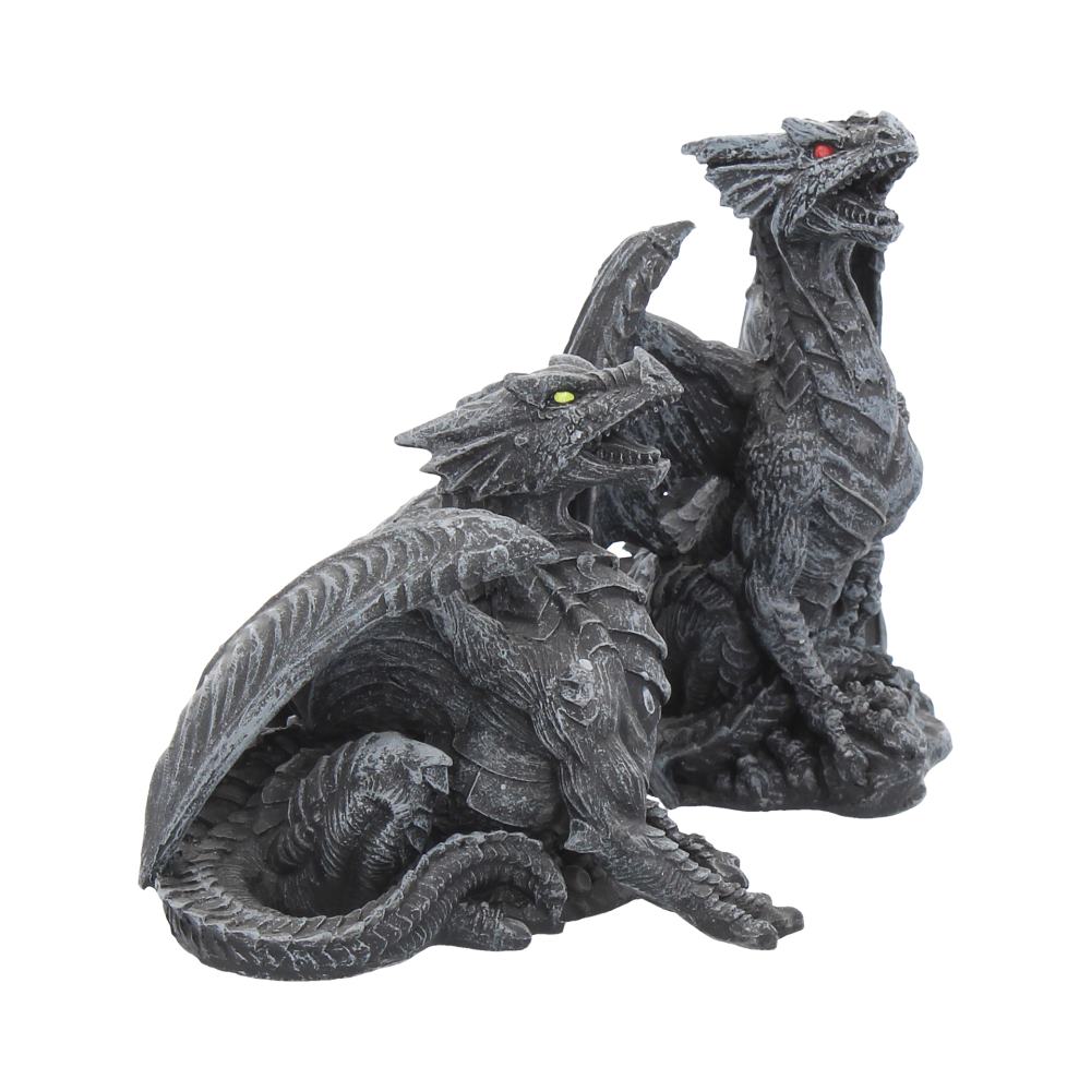 Dark Fury Set of 2 Obsidian Dragon Figurines 10cm 6