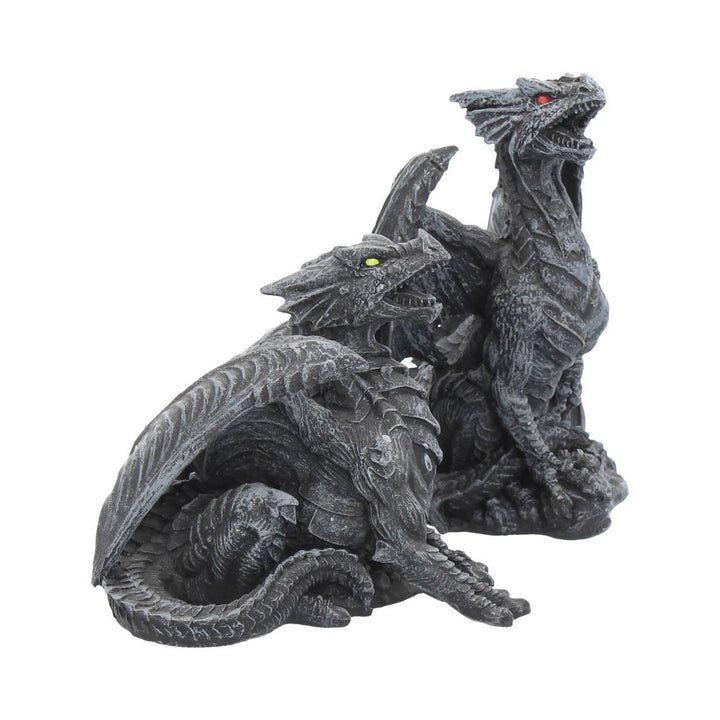 Dark Fury Set of 2 Obsidian Dragon Figurines 10cm 6