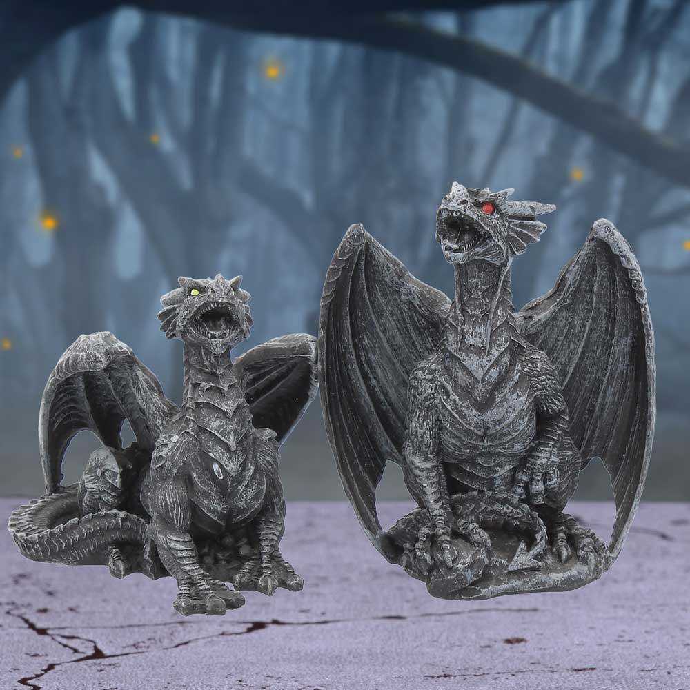 Dark Fury Set of 2 Obsidian Dragon Figurines 10cm 7
