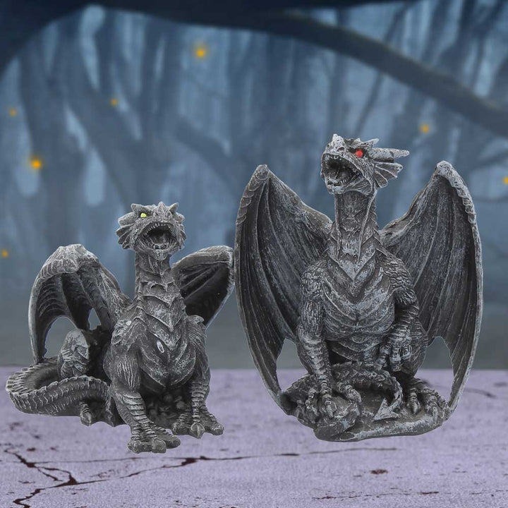 Dark Fury Set of 2 Obsidian Dragon Figurines 10cm 7
