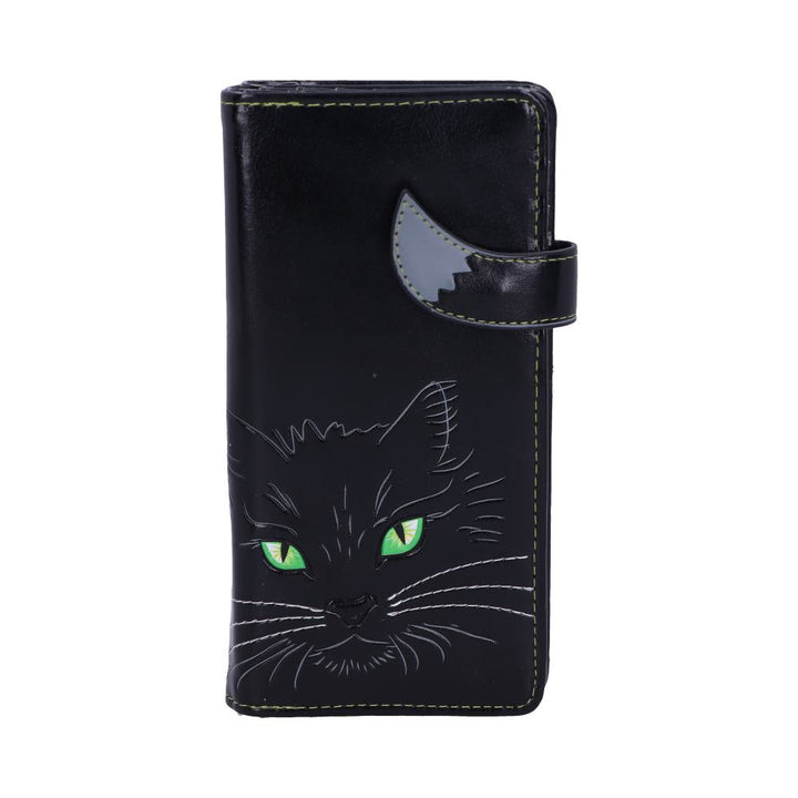 Black Lucky Cat Purse Embossed Eye Tail Wallet Large 18.5cm