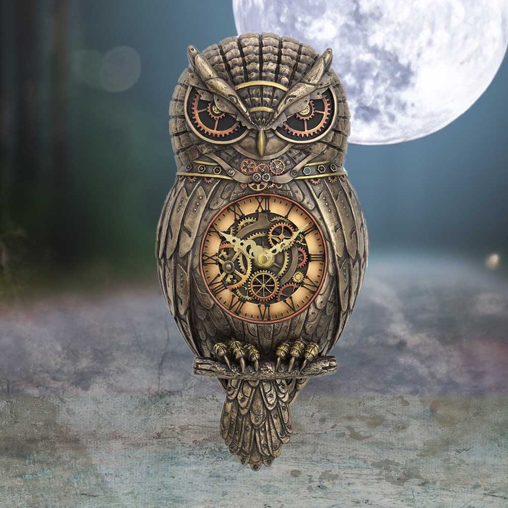 Chronology Wisdom Steampunk Owl Wall Clock 31.5cm 2