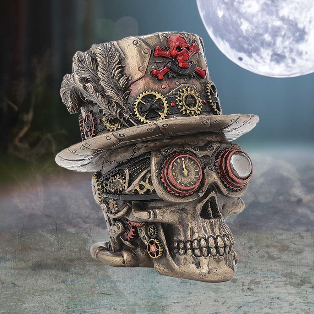 Steampunk Clockwork Baron Skull Figurine Ornament 11cm 2