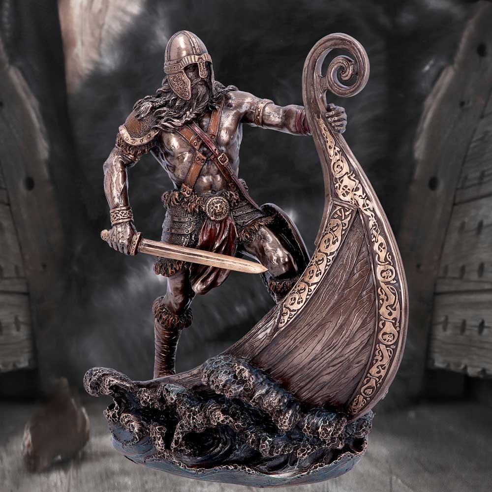 Bronzed Halvor Viking Longship Figurine 24cm 7