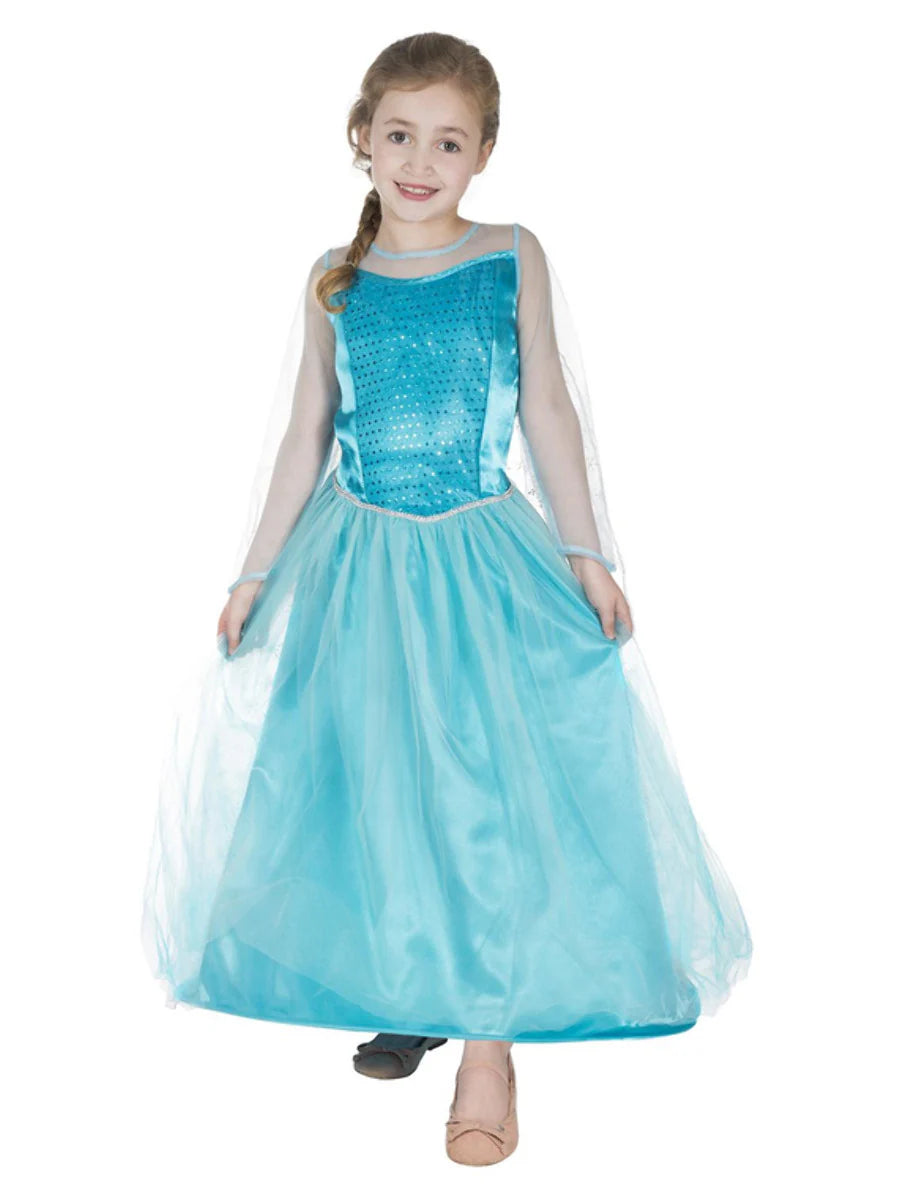 Child Ice Queen Blue Frozen Elsa Dress for Girls with Cape