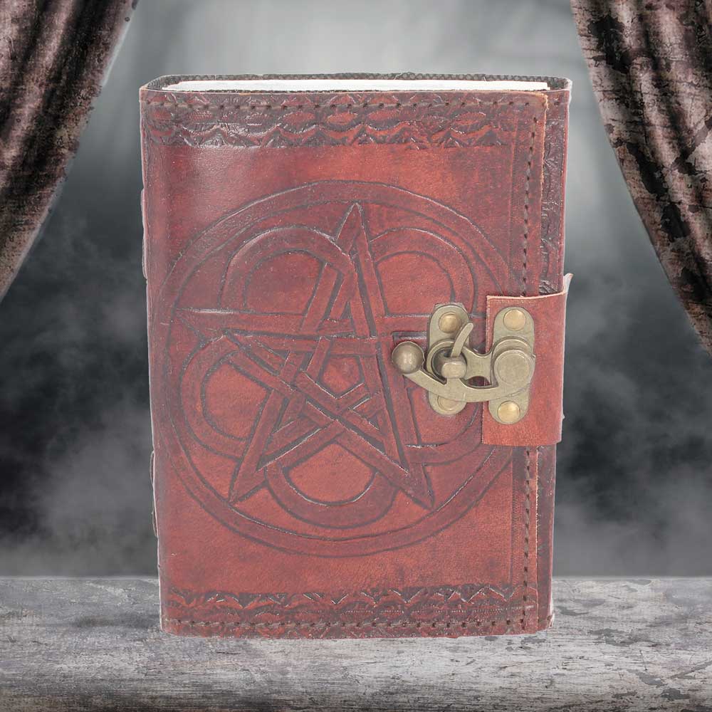 Wiccan Lockable Pentagram Leather Embossed Journal 7