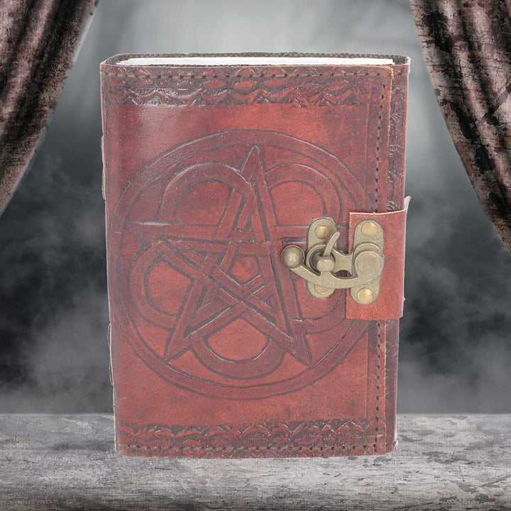 Wiccan Lockable Pentagram Leather Embossed Journal 7