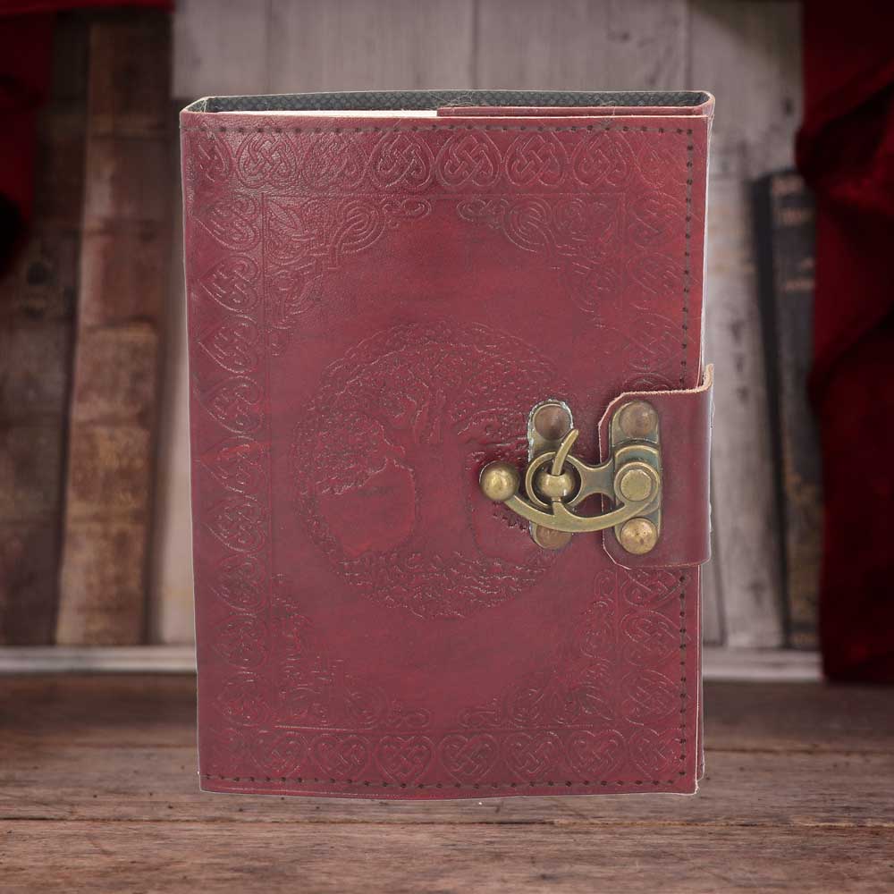 Lockable Tree of Life Red Leather Journal 13 x 18cm with Lock 7