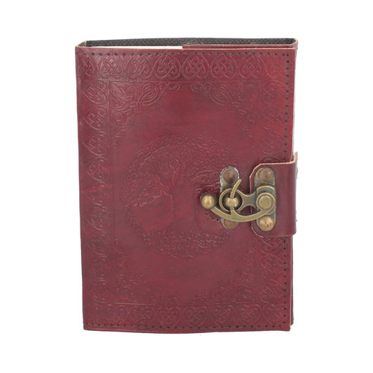 Lockable Tree of Life Red Leather Journal 13 x 18cm with Lock 1