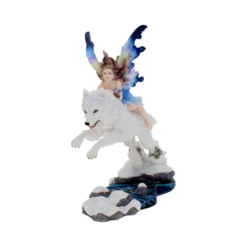Free Spirit Figurine Fairy and White Winter Wolf Ornament 23.5cm 2