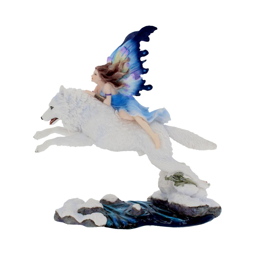 Free Spirit Figurine Fairy and White Winter Wolf Ornament 23.5cm