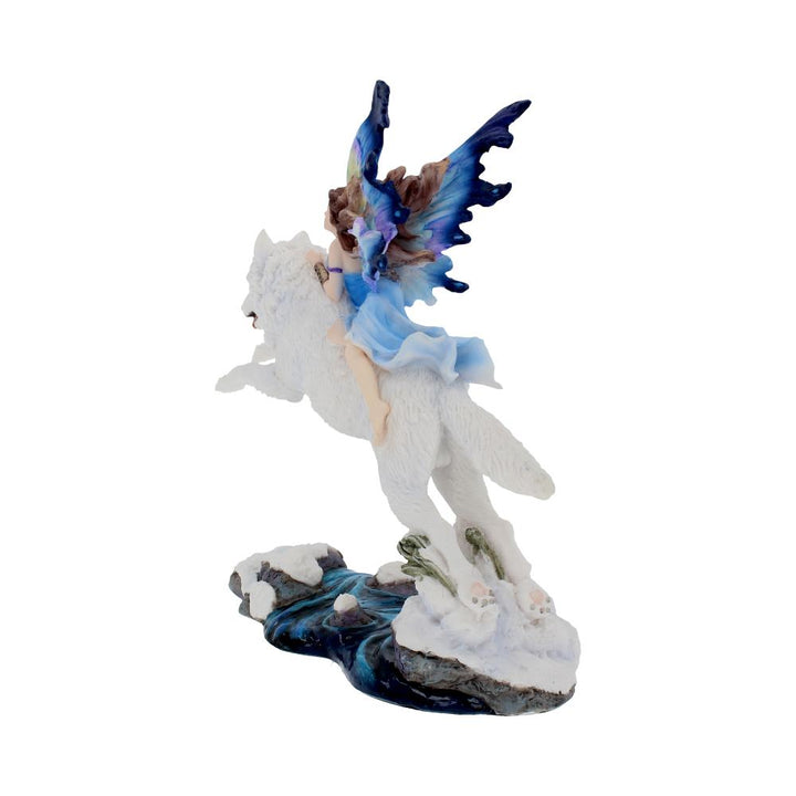Free Spirit Figurine Fairy and White Winter Wolf Ornament 23.5cm