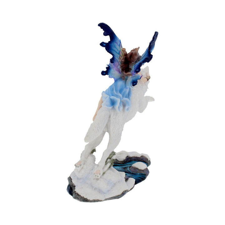 Free Spirit Figurine Fairy and White Winter Wolf Ornament 23.5cm