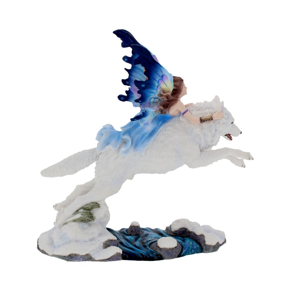 Free Spirit Figurine Fairy and White Winter Wolf Ornament 23.5cm