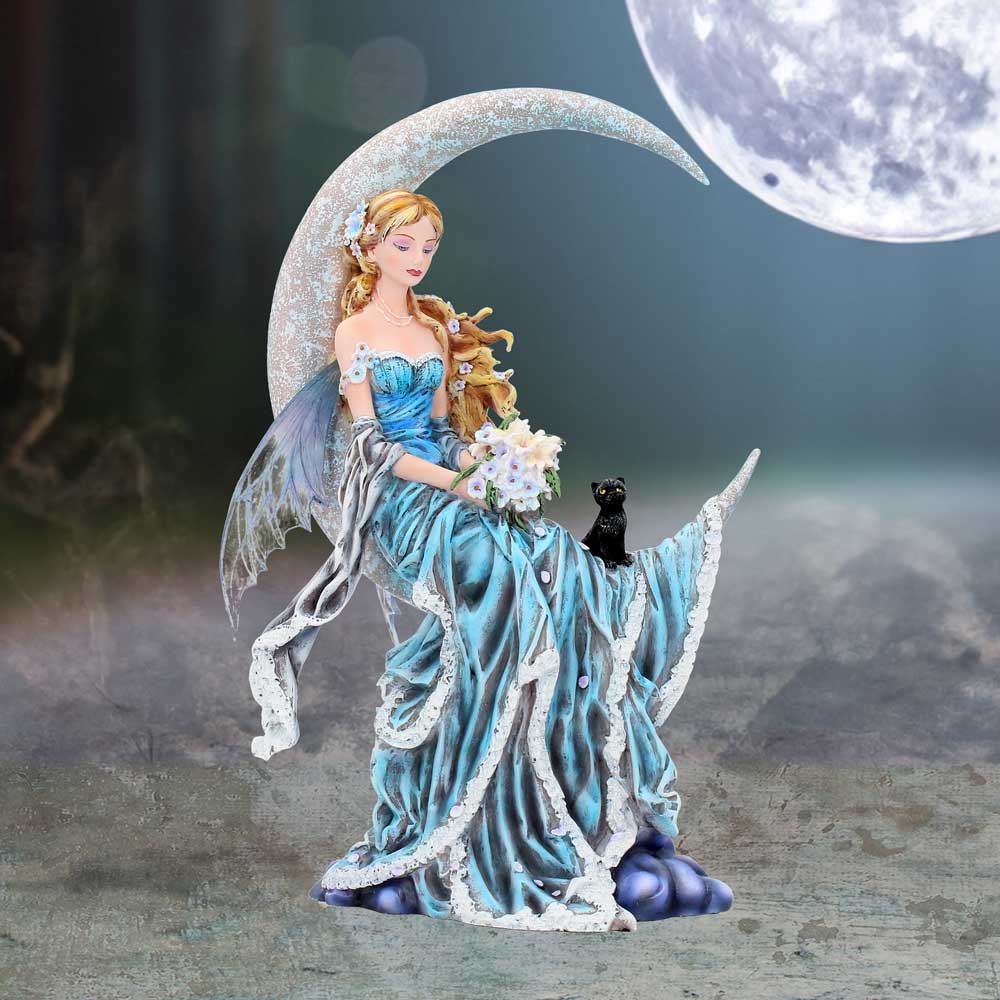 Nene Thomas Wind Moon Blue Crescent Fairy and Cat Companion Figurine 28.5cm