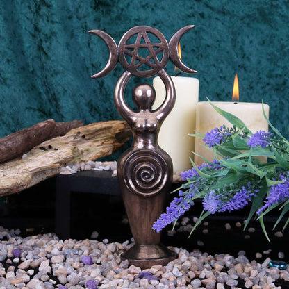 Triple Goddess Figurine Bronzed Wiccan Idol Ornament 20cm 7