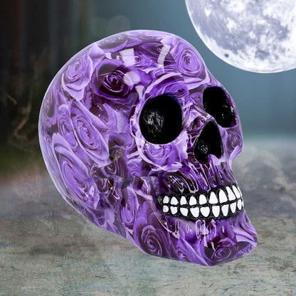 Purple Rose Romance Skull Ornament 18cm 5