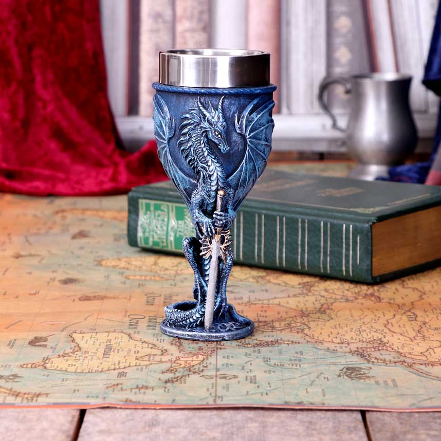 Sea Blade Blue Water Dragon Goblet Glass 17.8cm by Ruth Thompson 7