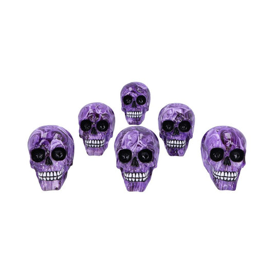 Set of 6 Purple Romance Rose Print Skull Ornaments 1