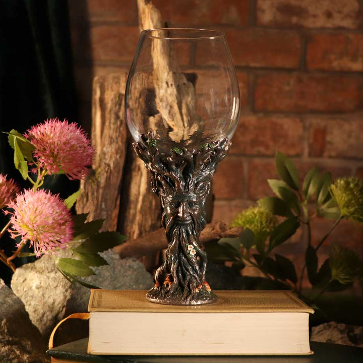 Bronze Forest Nectar Ancient Tree Spirit Green Man Goblet Wine Glass 23cm 8