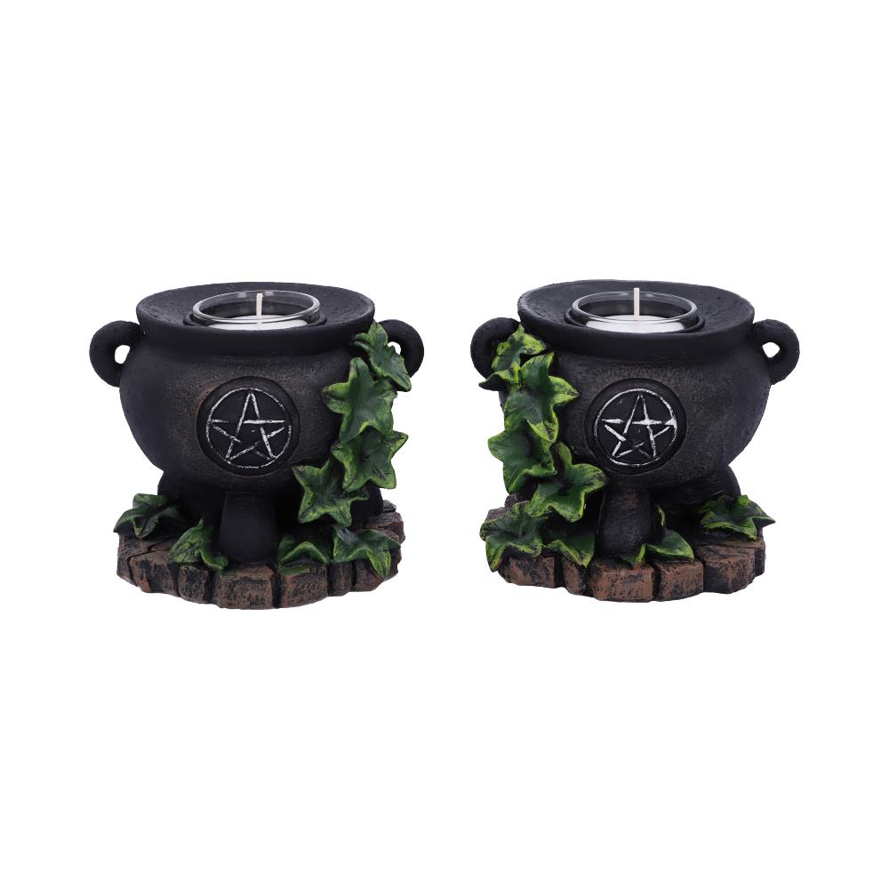 Set of Two Ivy Cauldron Witches Candle Holders 11cm Holder