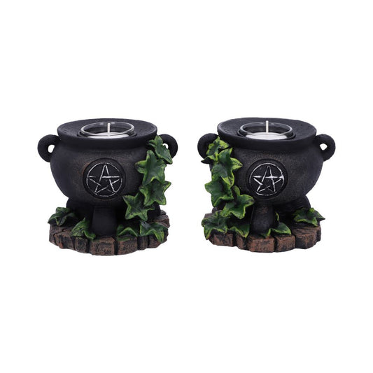 Set of Two Ivy Cauldron Witches Candle Holders 11cm Holder 1
