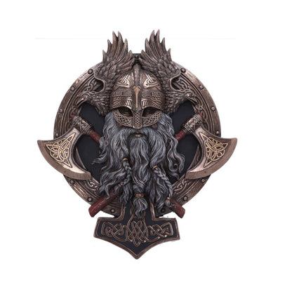 Bronze For Valhalla Viking Axe Hammer Raven Wall Plaque 27cm 1