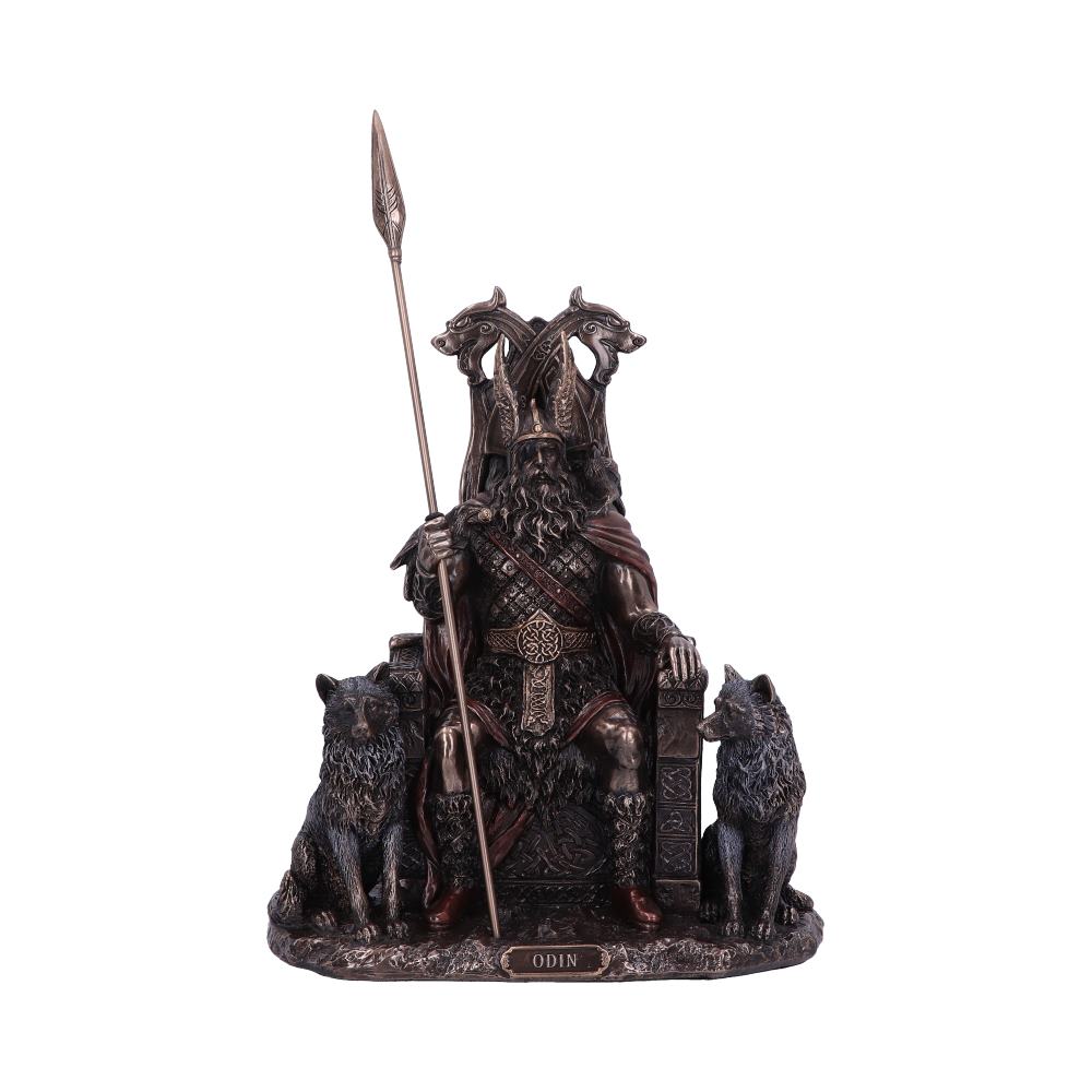 Bronze Odin All Father Wolves and Throne Figurine 22cm 1