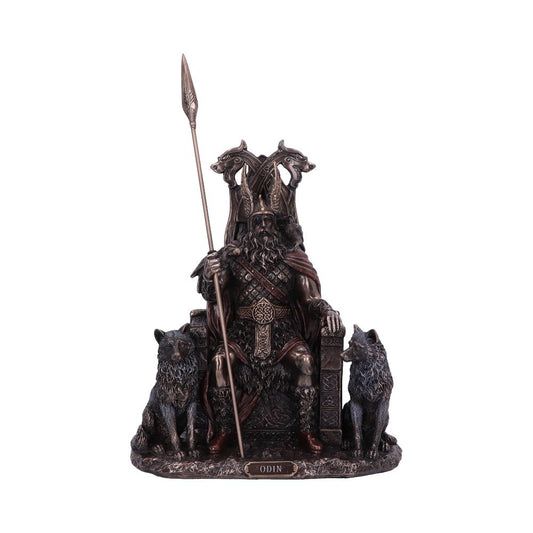 Bronze Odin All Father Wolves and Throne Figurine 22cm 1