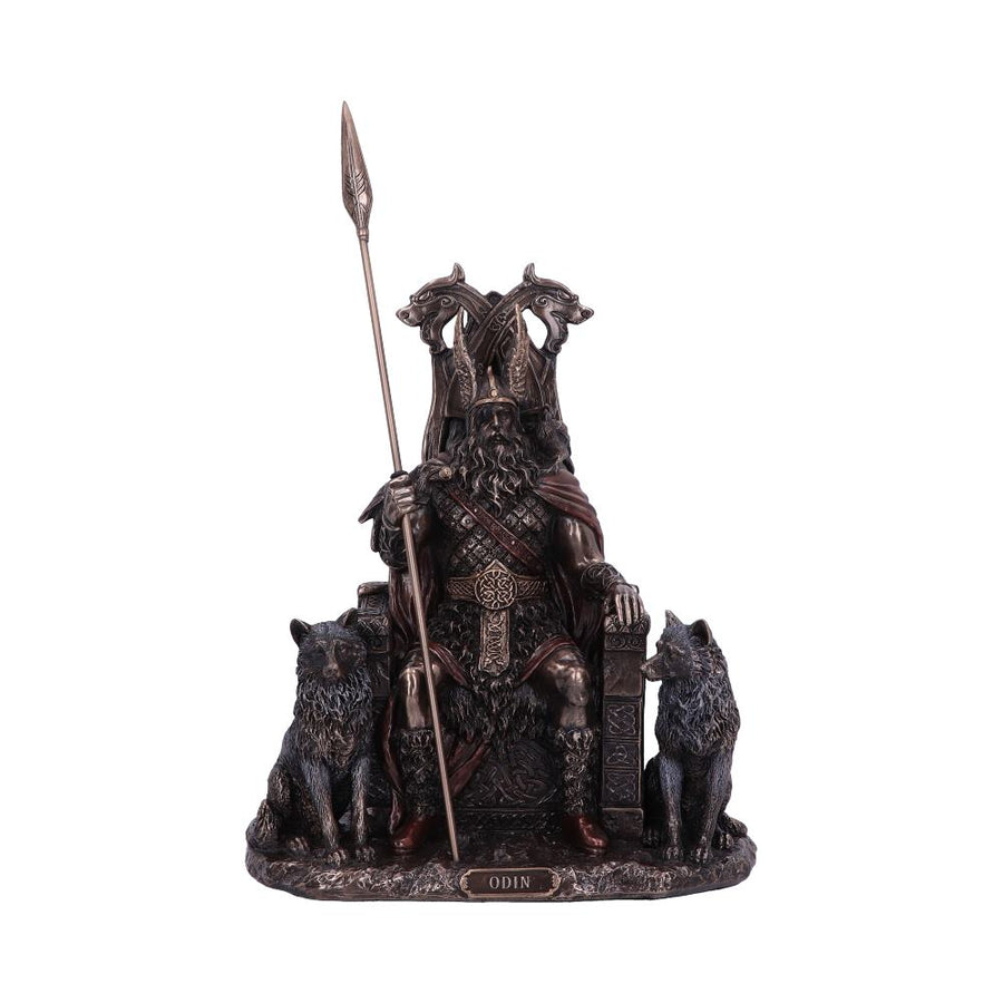 Bronze Odin All Father Wolves and Throne Figurine 22cm 1